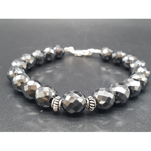 389 - 140cts Black Moissanite beads unisex bracelet with 925 silver clasp and findings