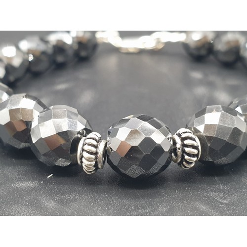 389 - 140cts Black Moissanite beads unisex bracelet with 925 silver clasp and findings