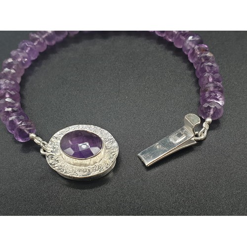 405 - 7-9mm Amethyst Gemstone Bracelet with Amethyst Clasp