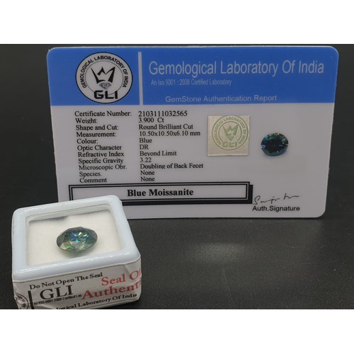 354 - 3.90cts blue moissanite stone with GLI certificate