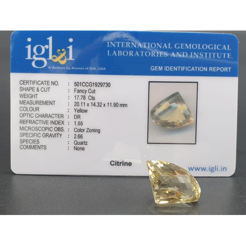 495 - A collection of two gemstones - fancy citrine 17.78cts and Amethyst 9.30cts with certificates