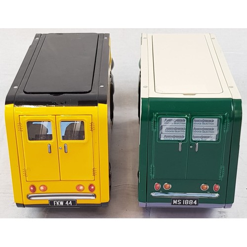 437 - 2 Vintage Biscuit Tin Vans. Morrisons and Marks and Spencer. 32cm