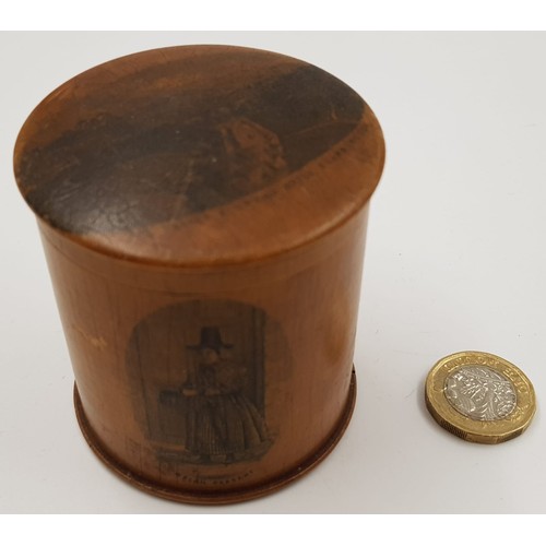 425 - Antique (circa 1900) Mauchline Ware Box. Welsh Market Women. 6.5cm