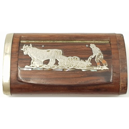 430 - Vintage Wood and Silver Snuff Box. 7 x 4cm