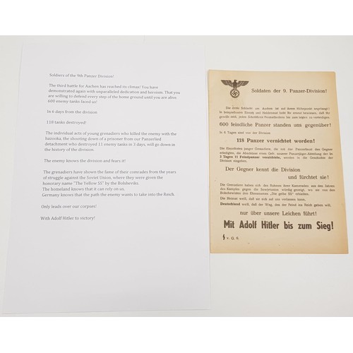 96 - German 3rd Reich Propaganda Leaflet with a loosely (Google) translation in English. It praises the t... 