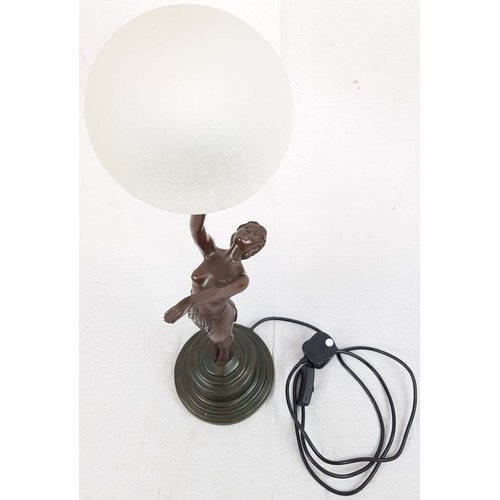 739 - A LARGE BRONZE  ART DECO LAMP DEPICTING THE FAMOUS DANCER ISADORE DUNCAN HOLDING A GLASS GLOBE.
STAN... 