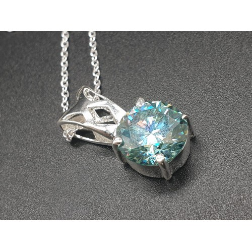 382 - 4ct Blue Moissanite Pendant in sterling silver chain