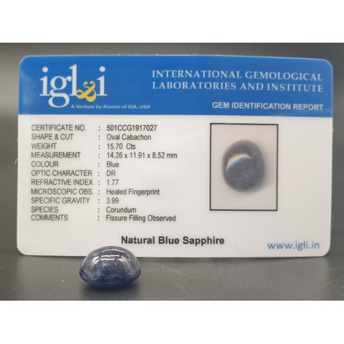 502 - 15.70cts Cabochon Blue sapphire gemstone with certificate