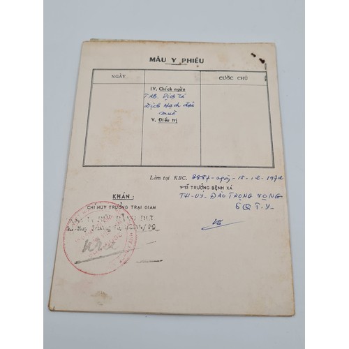 406 - Vietnam War Era Prison Health Documents for a captured Vietcong. Dated 1972.