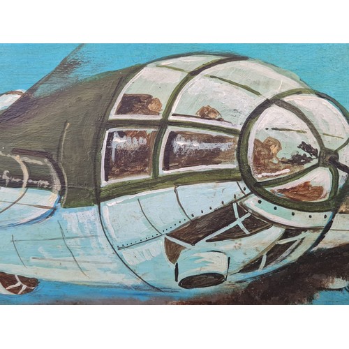 46 - German Bomber Painted onto a piece of aircraft metal.79 x 66 cm.