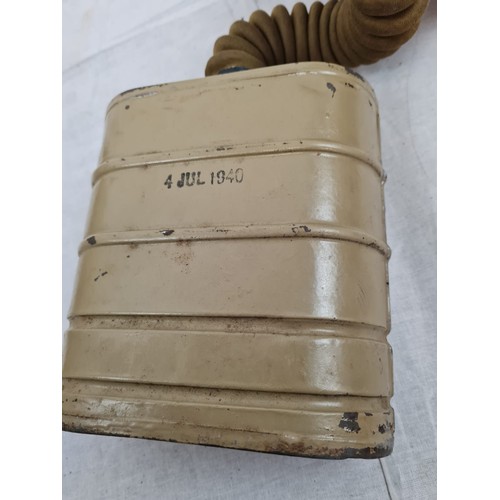 188 - 1939 Dated British Army Gas Mask in desert colour and case. Includes de-misting kit and emergency ey... 