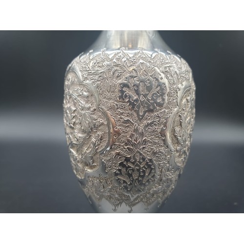 258 - antique Persian silver vase carved with birds and flowers 169gmd and 50cms in height. 84 parvaresh o... 