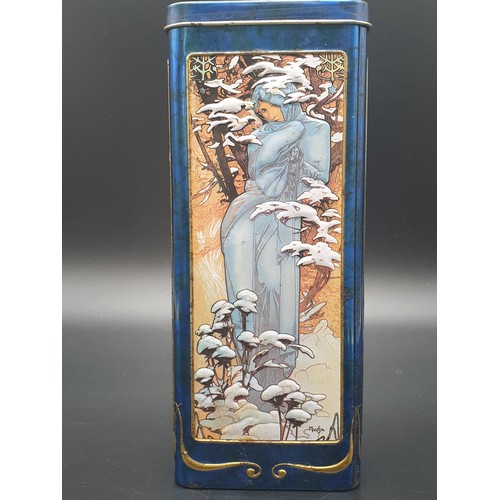 761 - 20 cms high TIN decorated with paintings by Alphonse Mucha (Czech ART NOUVEAU artist)
8 X 8CMS