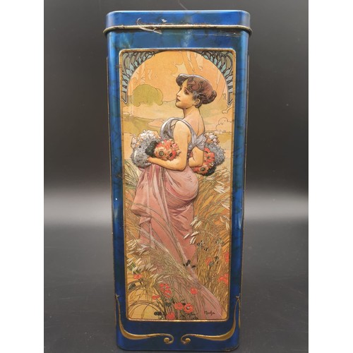 761 - 20 cms high TIN decorated with paintings by Alphonse Mucha (Czech ART NOUVEAU artist)
8 X 8CMS