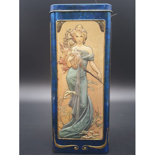 761 - 20 cms high TIN decorated with paintings by Alphonse Mucha (Czech ART NOUVEAU artist)
8 X 8CMS