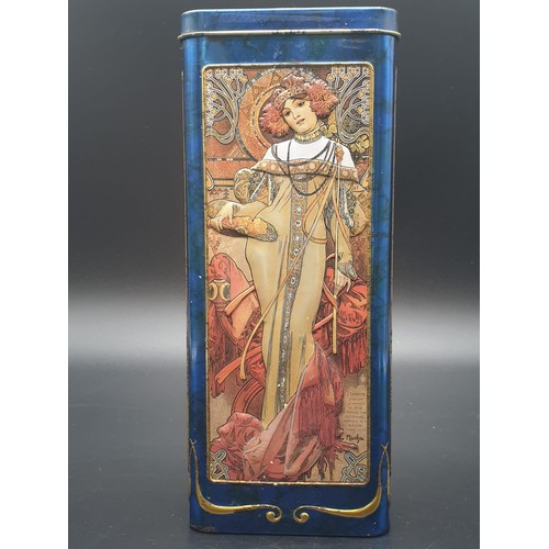 761 - 20 cms high TIN decorated with paintings by Alphonse Mucha (Czech ART NOUVEAU artist)
8 X 8CMS