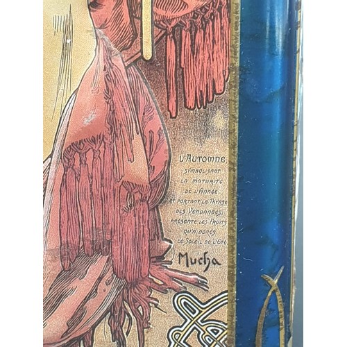 761 - 20 cms high TIN decorated with paintings by Alphonse Mucha (Czech ART NOUVEAU artist)
8 X 8CMS