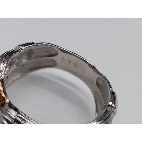 223 - 18ct White Gold RING trimmed with Yellow Gold and Diamonds. 8.6g   Size: L