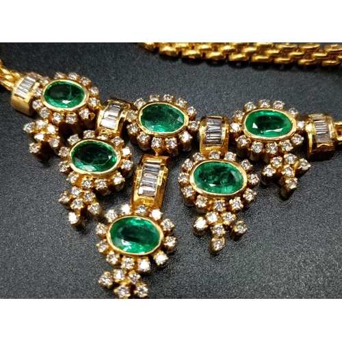 237 - 21ct Yellow Gold NECKLACE with Diamonds and Emeralds.  36cm in total.   32.1g.