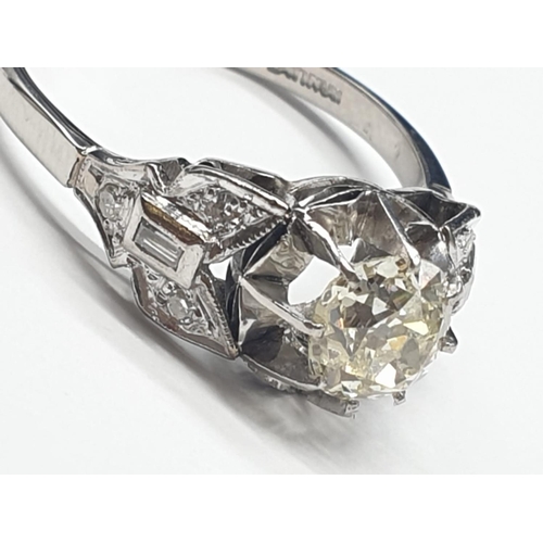 727 - Platinum Old cut Diamond RING with approx 1ct clean diamond centre and further diamond settings on t... 