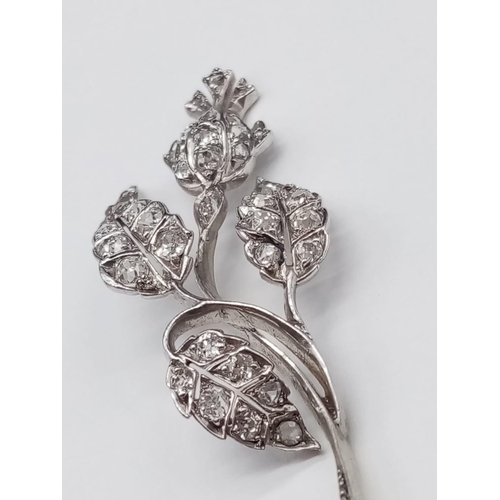 735 - Antique Silver and Gold Diamond PENDANT in the shape of a budding flower and leaves.  3.7g   5cm dro... 