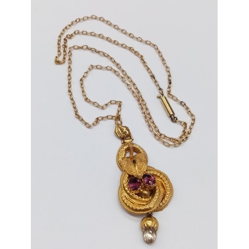 857 - Antique Georgian 15ct Yellow Gold PENDANT on 44cm. CHAIN.  5.23g    4.5cm drop.