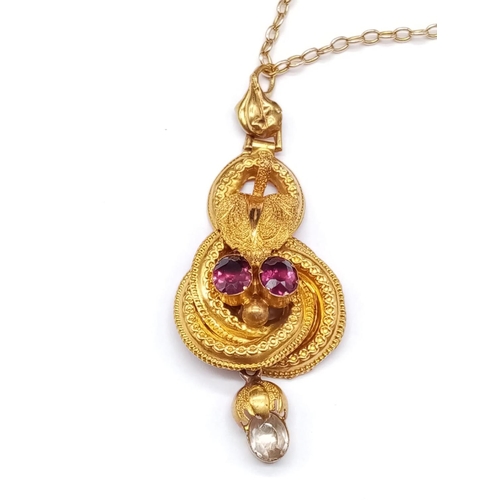 857 - Antique Georgian 15ct Yellow Gold PENDANT on 44cm. CHAIN.  5.23g    4.5cm drop.