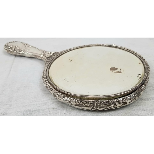 549 - A White-Metal Antique Hand Mirror and Manicure. Beautiful Ornate design. Slight damage to the mirror... 