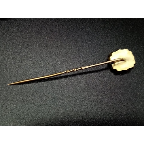 828 - Memorial HAIRPIN with enamel decoration in original  box.  2.2g   6cm long.