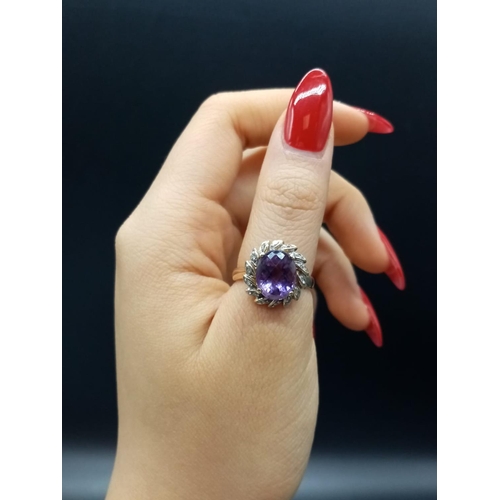 535 - 9ct Yellow Gold RING with large Amethyst centre.   3.6g  Size:  N 1/2