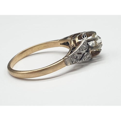 409 - 18ct Yellow Gold Vintage Diamond Solitaire RING with approx 0.3ct old cut Diamond centre and further... 