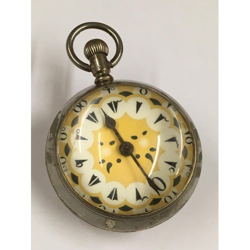 563 - Antique glass ball pocket watch with Turkish ottoman dial , working but sold with no guarantees