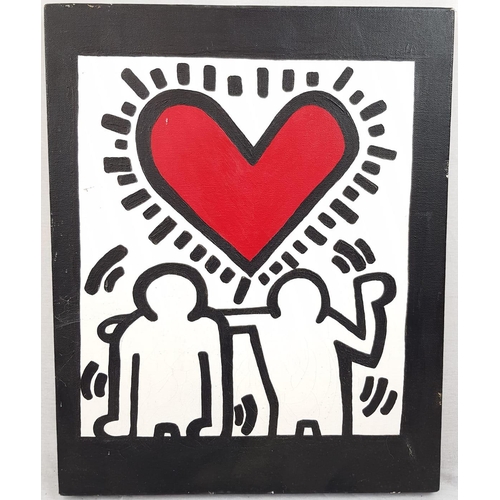 917 - An Eclectic Pair of Oil on Canvas. A Nude (signed LEON) and a Heart painting (KEITH HARING style). S... 