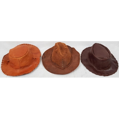 959 - 3 Leather Wide-Brimmed Hats. Would fit medium sized head.