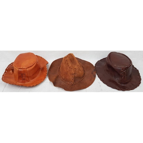 959 - 3 Leather Wide-Brimmed Hats. Would fit medium sized head.