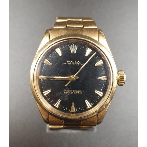 3 - VINTAGE 18CT GOLD ROLEX OYSTER PERPETUAL AUTOMATIC WITH DESIRABLE BLACK FACE 36MM