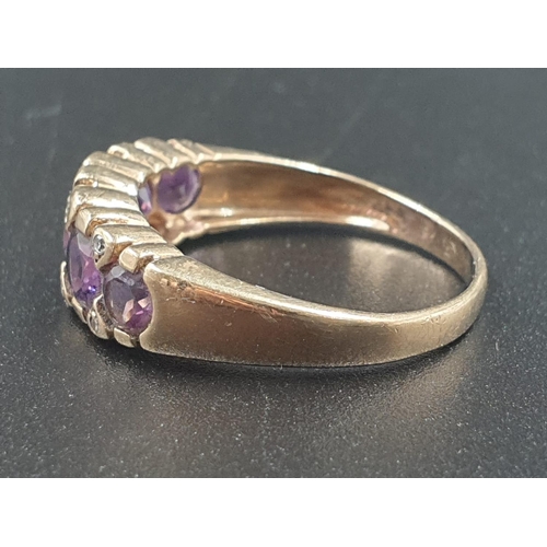 30 - 9ct yellow gold amethyst and diamond ring, weight 3.2g and size S