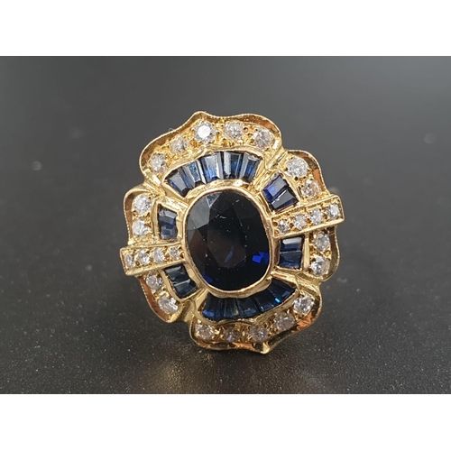 37 - 18ct yellow gold sapphire and diamond ring, weight 6.6g and size N