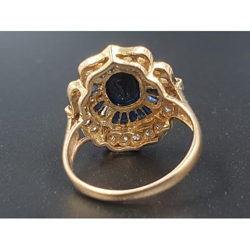37 - 18ct yellow gold sapphire and diamond ring, weight 6.6g and size N