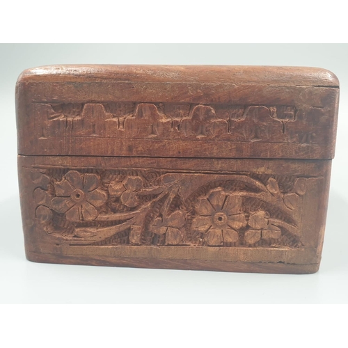 965 - Hand Carved Indian Wooden Box with Two Metal Meditation Balls. 10 x 10cm