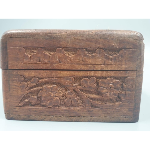 965 - Hand Carved Indian Wooden Box with Two Metal Meditation Balls. 10 x 10cm