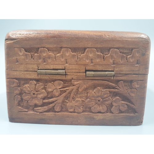 965 - Hand Carved Indian Wooden Box with Two Metal Meditation Balls. 10 x 10cm