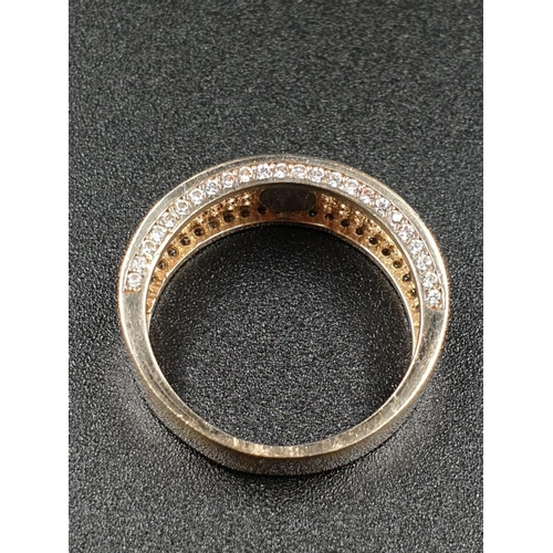 369 - 9CT YELLOW GOLD CZ SET BAND RING CARTIER STYLE, WEIGHT 3.1G SIZE M