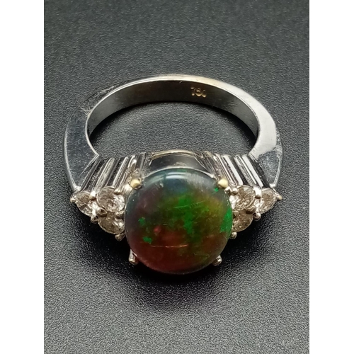 178 - 18ct white gold opal ring, 10x12mm opal centre and diamonds on shoulders, weight 10g and size N1/2