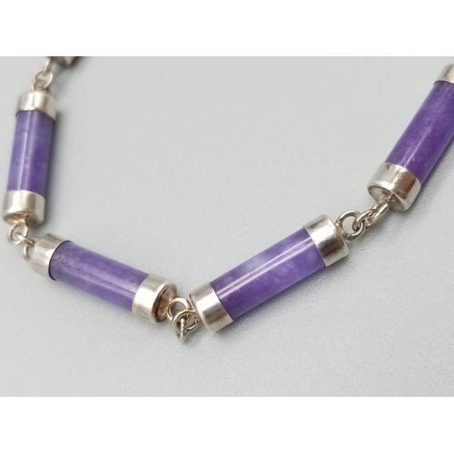 346 - Lavender jade silver bracelet, weight 6.1g and 18cm long approx