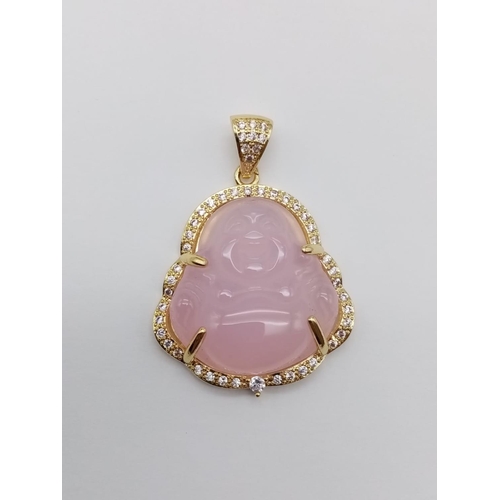 366 - Silver gilt Buddha hard stone lavender jade pendant, weight 12g  4.5cm drop approx