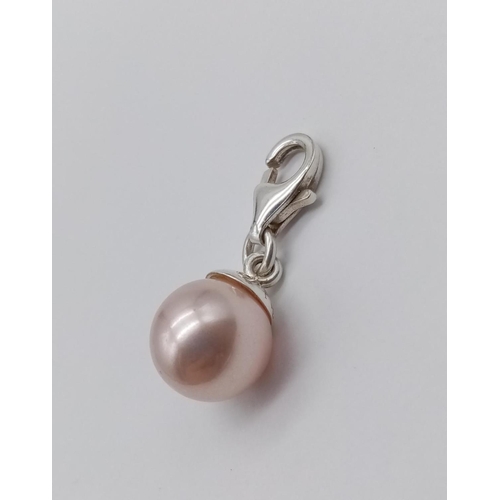 783 - Pink pearl silver pendant, weight 2.3g and pearl is 6mm