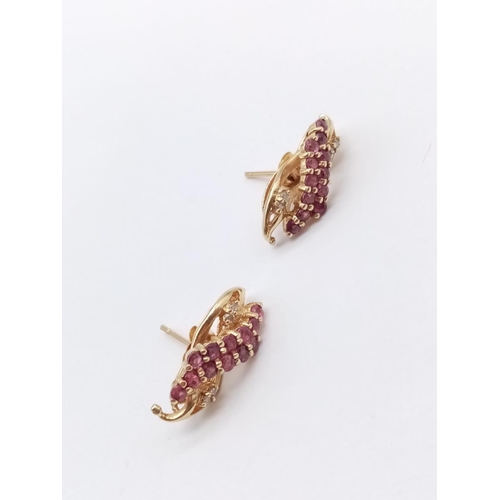 333 - 14CT YELLOW GOLD RUBY AND DIAMOND EARRINGS, WEIGHT 4G