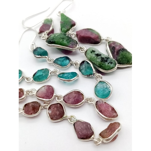 426 - A collection of 3 raw set of earrings Tourmaline, Ruby Ziosite, Blue Apetitie