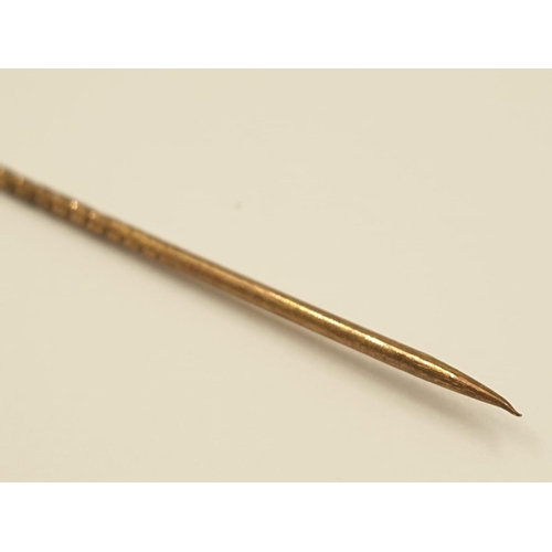 872 - Victorian Yellow metal Pearl Stick Pin.   6.2cm